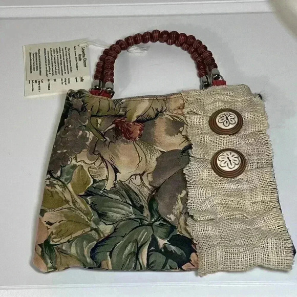 Lingering Thymes Handbags - Boho Homemade Floral Casual Hippie Hand Bag Lingering Thymes Studio Burlap Green